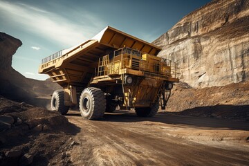 Obraz premium Heavy-Duty Mining Truck in an Open-Pit Quarry