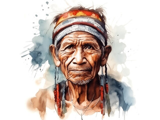 Indigenous people of the South America, watercolor illustration generated by AI