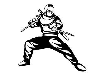 Ninja holding trisula character transparent background