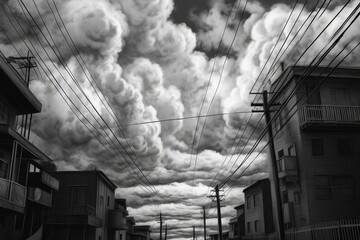 An artistic mix of lines and cloud formations. Generative AI