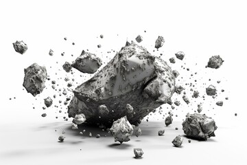 cluster of asteroids on white (3D render). Generative AI