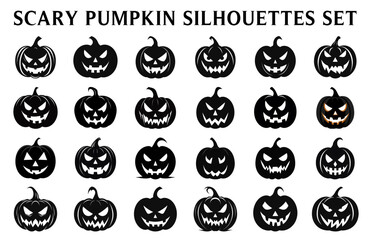 Black Scary Pumpkins Vector Clipart Bundle, Halloween pumpkin silhouette Set