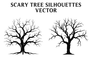 Fototapeta premium Scary Dead Tree black Silhouettes illustration Set, Halloween tree vector Bundle