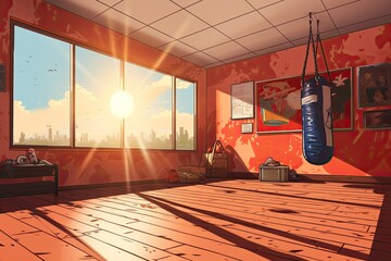 Illustration of an Empty Gym Space with a Central Focus