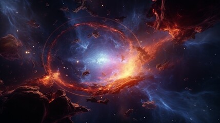 A cosmic vista showcasing the interplay of light and color in Nebula Nigella's heart. - obrazy, fototapety, plakaty