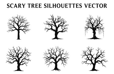 Fototapeta premium Scary Dead Tree black Silhouettes illustration Set, Halloween tree vector Bundle
