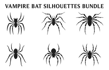 Spider silhouettes vector Clipart set, Scary spider black silhouette Set