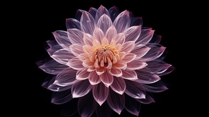 A Crystal Chrysanthemum against a black backdrop, its petals appearing as if they are made of pure, shining gemstones.