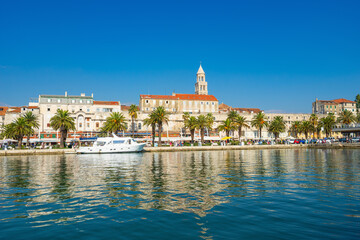 Riva promenade and skyline of Diocletian palace in Split. Croatia