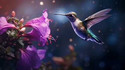 A crystal-clear, 8K image of a hummingbird sipping nectar from an Amethyst Azalea flower.