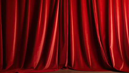 Vibrant Crimson Stage Curtain against a Plush Red Velvet Background