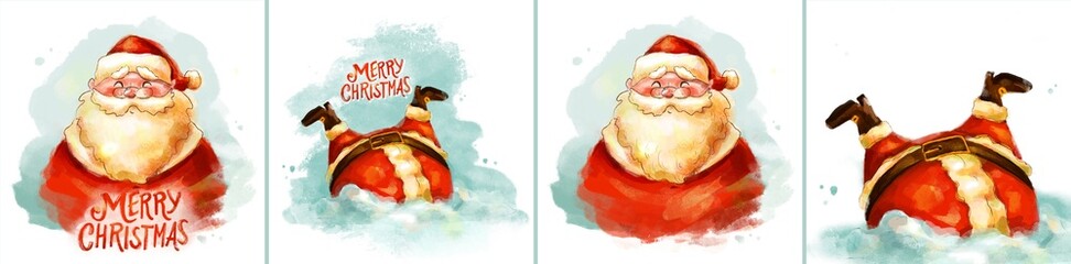 Santa Claus watercolor illustration. Merry Christmas and New Year