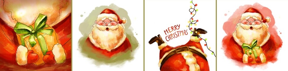 Santa Claus watercolor illustration. Merry Christmas and New Year - 670292979