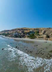 Aerial view of the beautiful ocean coastline at the famous resort in Peru.