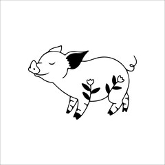 vector illustration of pig with flower concept