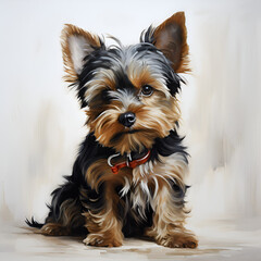 Yorkshire Terrier Cute Puppy Dog Artistic Style Painting Drawing Portrait 