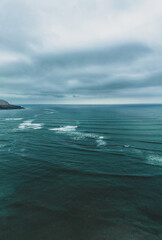 Aerial panoramic view of Pacific ocean in Miraflores district in Lima.