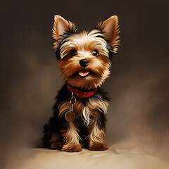 Fototapeta premium Yorkshire Terrier Cute Puppy Dog Artistic Style Painting Drawing Portrait 