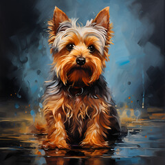 Yorkshire Terrier Cute Puppy Dog Artistic Style Painting Drawing Portrait 