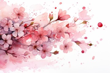 Cherry Blossoms and Falling Petals in Curved Watercolor Delight