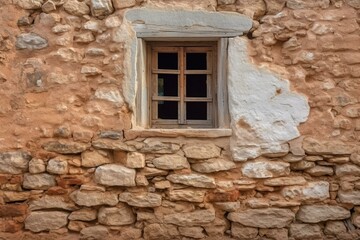 photo of a wall with a window and another adjacent wall. Generative AI