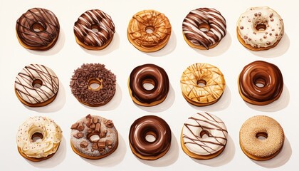 Chocolate leaf donut collection illustration in different style