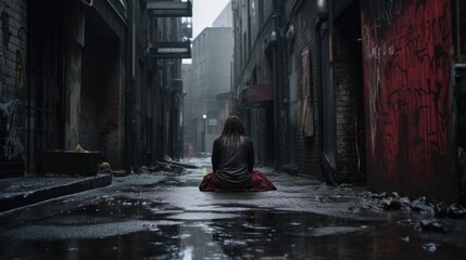 person feeling abandoned on a desolate street generative ai - obrazy, fototapety, plakaty