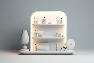 3D display stand for showcasing products. White backdrop with gentle lighting. Illustrated in 3D rendering. Generative AI