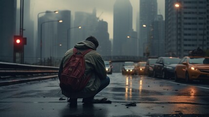 Obraz premium person feeling abandoned on a desolate street generative ai