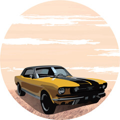 Fototapeta na wymiar Yellow car on the beach illustration flat art design