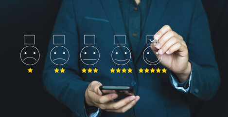 Concept feedback rating for service experience on online application. Customer review satisfaction....