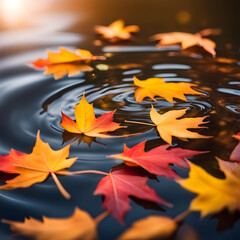 autumn leaves floating on water