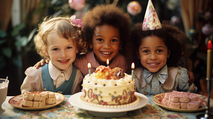 kid at a birthday party, celebrating with friends generative ai