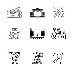 Music festival, live concert vector icons set