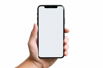background white isolated position vertical screen smartphone mobile shows hand s man Similar Keywords 8 adult behind blank business phone cellular clipping path closeup communication - obrazy, fototapety, plakaty
