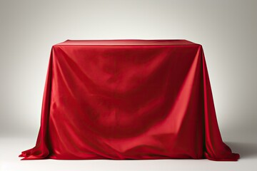 Red Clothed Box Shrouded in Mystery against a Clean White Background