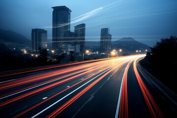 trails light abstract architecture asphalt auto automobile background blue blur building bus business capital car central city landscape dark downtown dramatic drive evening fast expressway highway