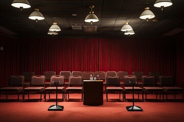 Unoccupied Press Conference Room Prepares for the Address