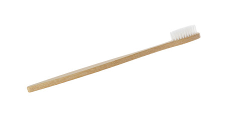 One bamboo toothbrush on white background. Eco friendly product