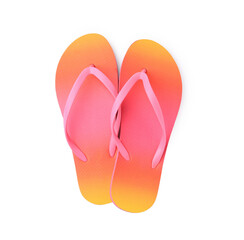Stylish flip flops isolated on white, top view