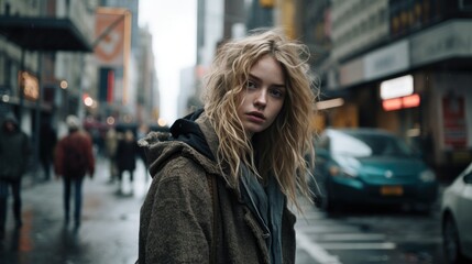 Fototapeta premium person expressing melancholy on a street generative ai