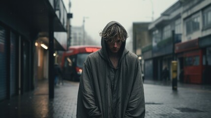person expressing melancholy on a street generative ai