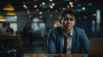 Fototapeta premium person expressing tiredness in an office generative ai