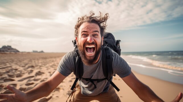 person expressing joy on a beach generative ai