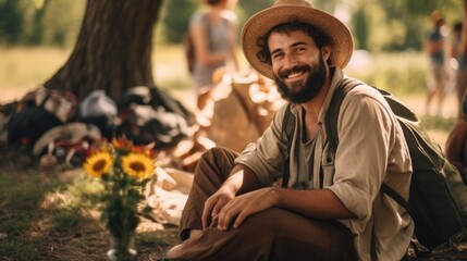 Fototapeta premium person expressing joy in a park generative ai