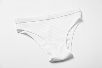 Stylish comfortable women's underwear on white background