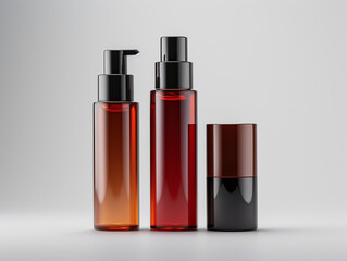 Obraz premium beauty product, cosmetic bottles, Cosmetic container, cosmetic tubes, dark red color, eco-friendly bottles, Sprayer, Spray, Plastic container