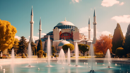 Sultanahmet Square: Unveiling the Treasures of Istanbul's Historic Peninsula background ai generated - obrazy, fototapety, plakaty