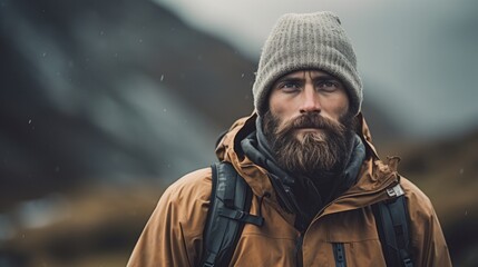 Naklejka premium person expressing sadness in the middle of some mountains generative ai