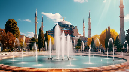 Journey Through Time: Discovering the Timeless Beauty of Sultanahmet Square background ai generated